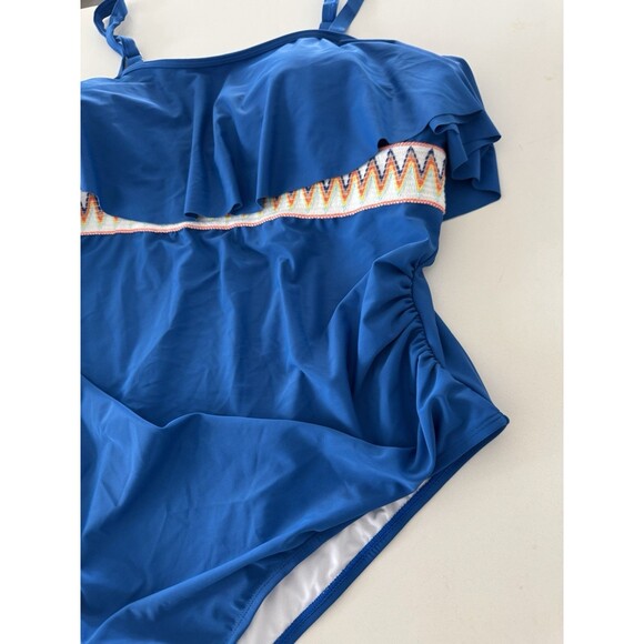 Womens Plus Size One Piece Swimsuit Ruffle Trim Tummy Control blue size 3X - Picture 9 of 16